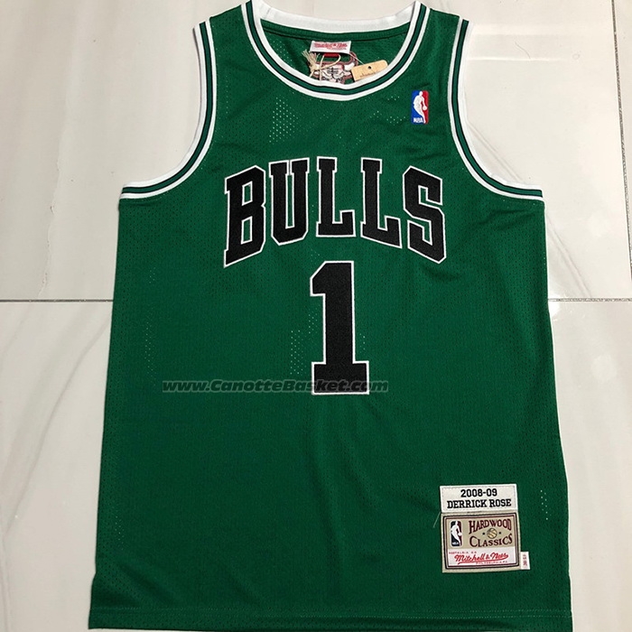 Maglia Chicago Bulls Derrick Rose #1 Mitchel & Ness 2008-09 Verde